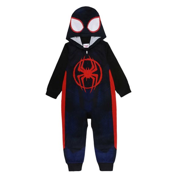 Spiderman Spider Man Marvel Onesie PJ Pajamas Hooded Halloween Costume Fleece - Picture 1 of 5